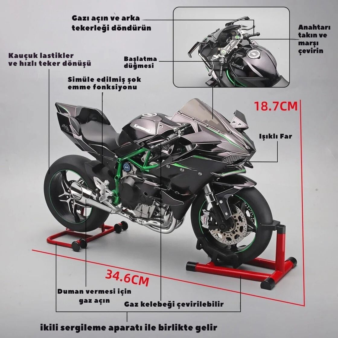 1:6 Ölçek Kawasaki H2R Çalışan Model